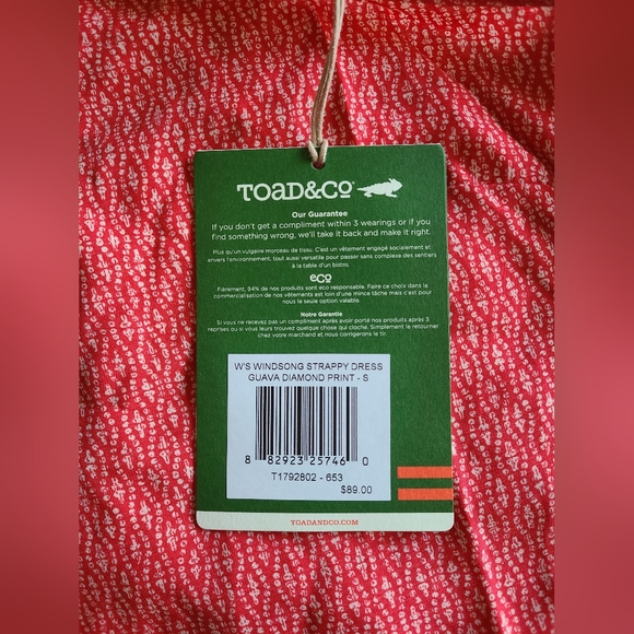Toad&Co Women's Windsong Strappy Dress With Pockets Guava Diamond Print Size S - Picture 12 of 12